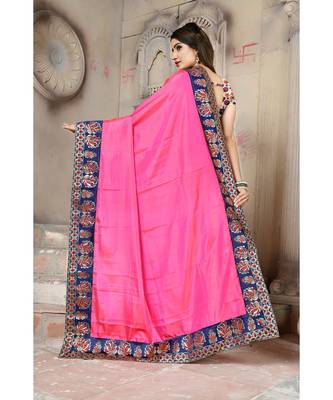 Pink woven silk blend saree with blouse 2