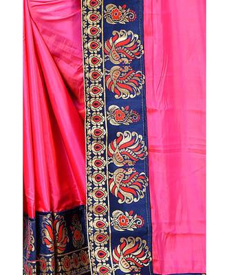 Pink woven silk blend saree with blouse 3