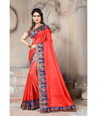 Red woven silk blend saree with blouse 1