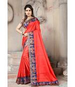 Red woven silk blend saree with blouse