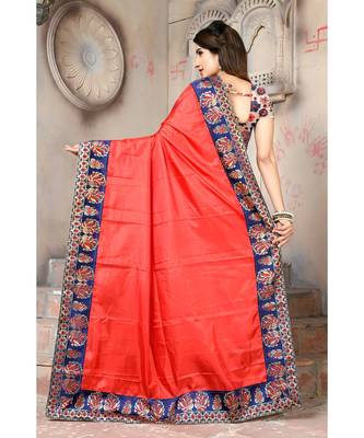 Red woven silk blend saree with blouse 2