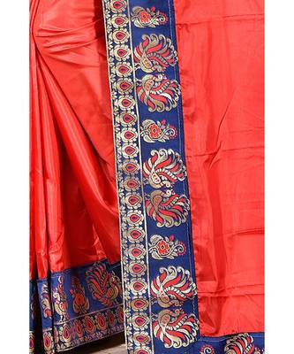 Red woven silk blend saree with blouse 3