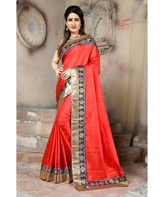 Red woven silk blend saree with blouse 1