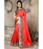 Red woven silk blend saree with blouse