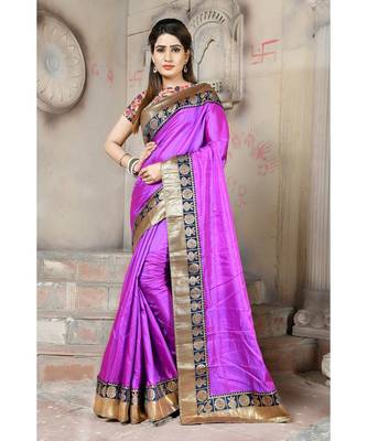 Purple woven silk blend saree with blouse 1