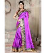 Purple woven silk blend saree with blouse