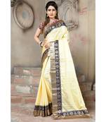 Cream woven silk blend saree with blouse