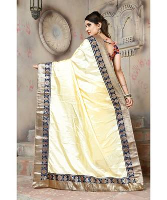 Cream woven silk blend saree with blouse 2