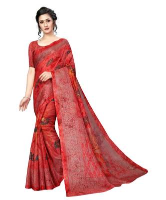 Red woven silk blend saree with blouse 1