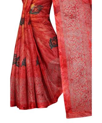 Red woven silk blend saree with blouse 2