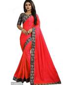 Red Plain silk blend saree with blouse