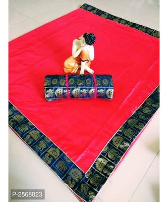 Red Plain silk blend saree with blouse 2