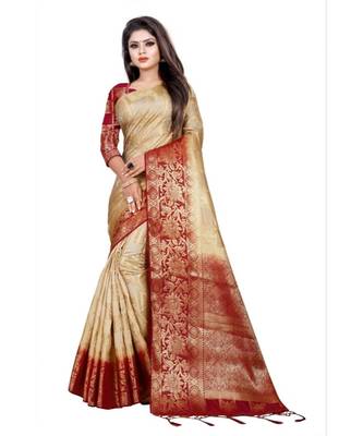 Brown woven silk blend saree with blouse 1