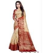 Brown woven silk blend saree with blouse