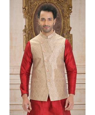 beige woven jacquard nehru jacket 1