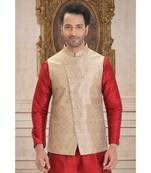 beige woven jacquard nehru jacket