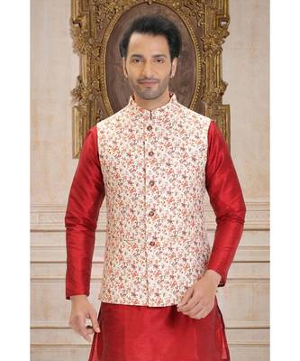 white printed polyester nehru jacket 1
