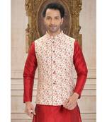 white printed polyester nehru jacket