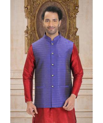 purple woven raw silk nehru jacket 1