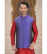 purple woven raw silk nehru jacket