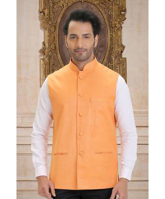 mustard woven bengal handloom nehru jacket 1