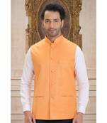 mustard woven bengal handloom nehru jacket