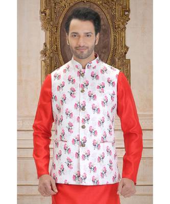 white printed polyester nehru jacket 1