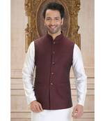 maroon woven polyester nehru jacket