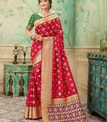 Red woven banarasi silk saree with blouse