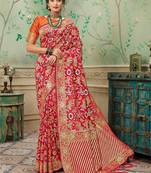 Red woven banarasi silk saree with blouse