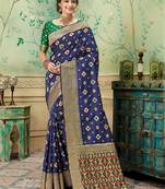   navy blue woven banarasi silk saree with blouse
