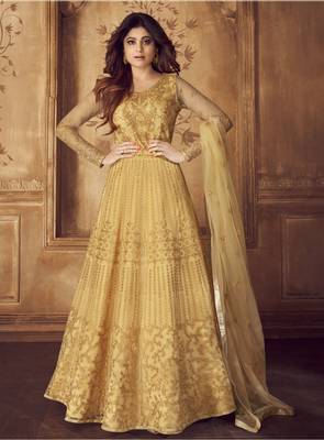 Yellow embroidered net salwar 1