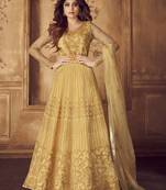 Yellow embroidered net salwar