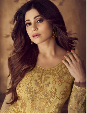 Yellow embroidered net salwar 2