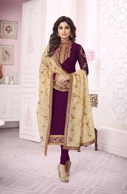 Magenta embroidered georgette salwar 1