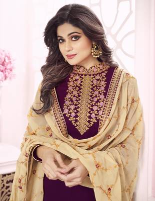 Magenta embroidered georgette salwar 2