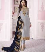 Grey embroidered georgette salwar
