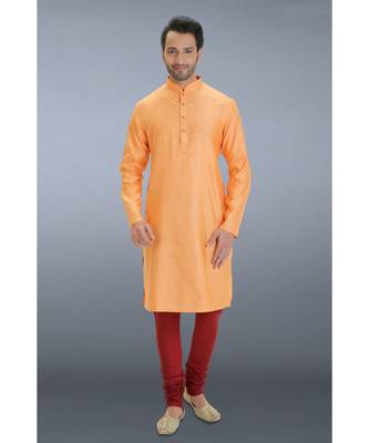 orange woven cotton silk kurta pajama 1