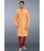orange woven cotton silk kurta pajama