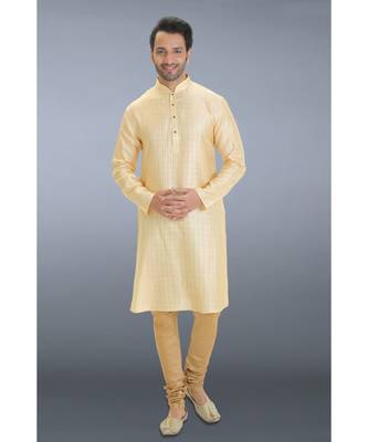 gold woven cotton silk kurta pajama 1