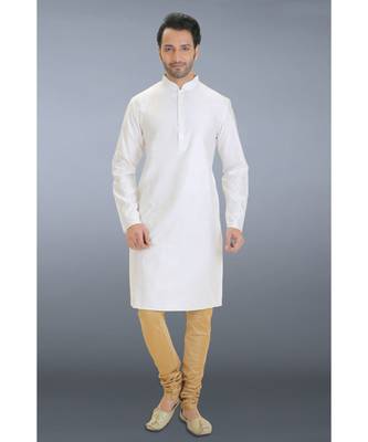 white woven cotton silk kurta pajama 1