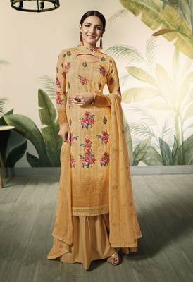 Mustard Embroidered Georgette Salwar 1