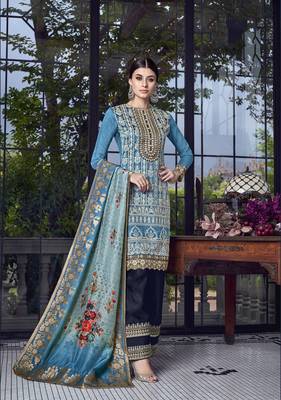 Sky-Blue Embroidered Silk Salwar 1