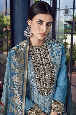 Sky-Blue Embroidered Silk Salwar 2