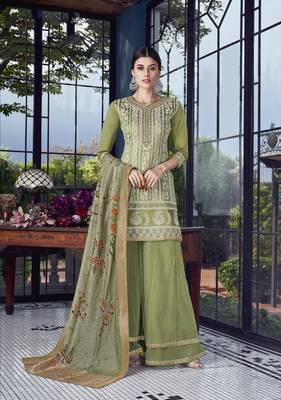 Olive embroidered silk salwar 1