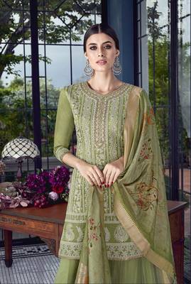 Olive embroidered silk salwar 2