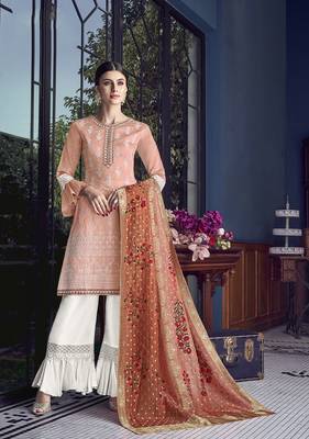 Salmon embroidered silk salwar 1