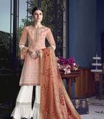 Salmon embroidered silk salwar