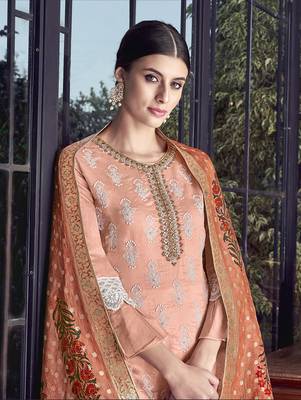 Salmon embroidered silk salwar 2
