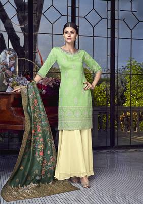 Light-parrot-green embroidered silk salwar 1